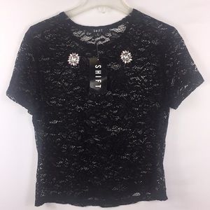 Sheer Floral Lace Black Top Size XL